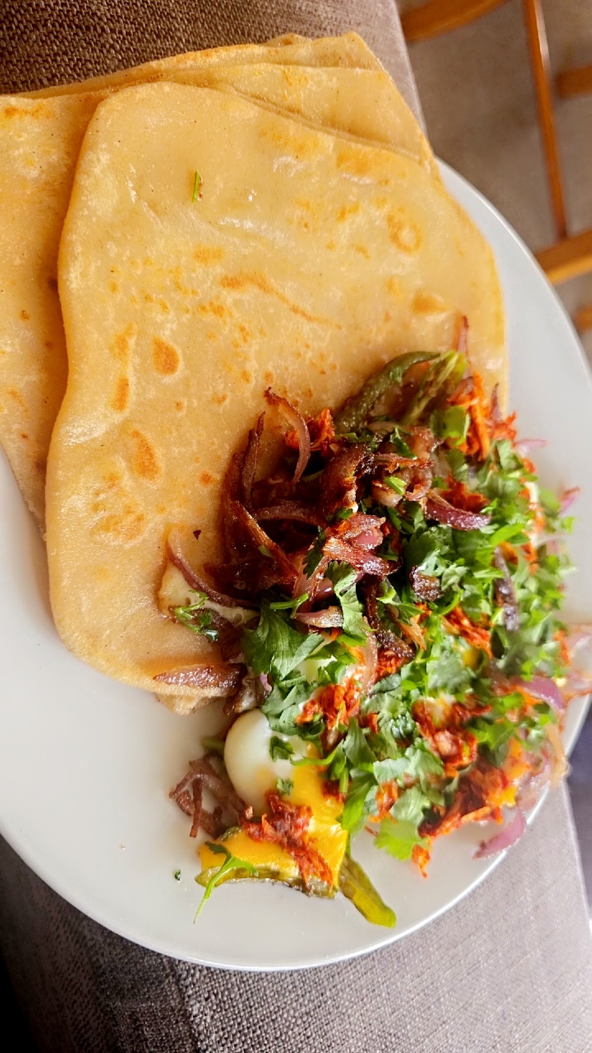 Parathas with masala eggs and salad