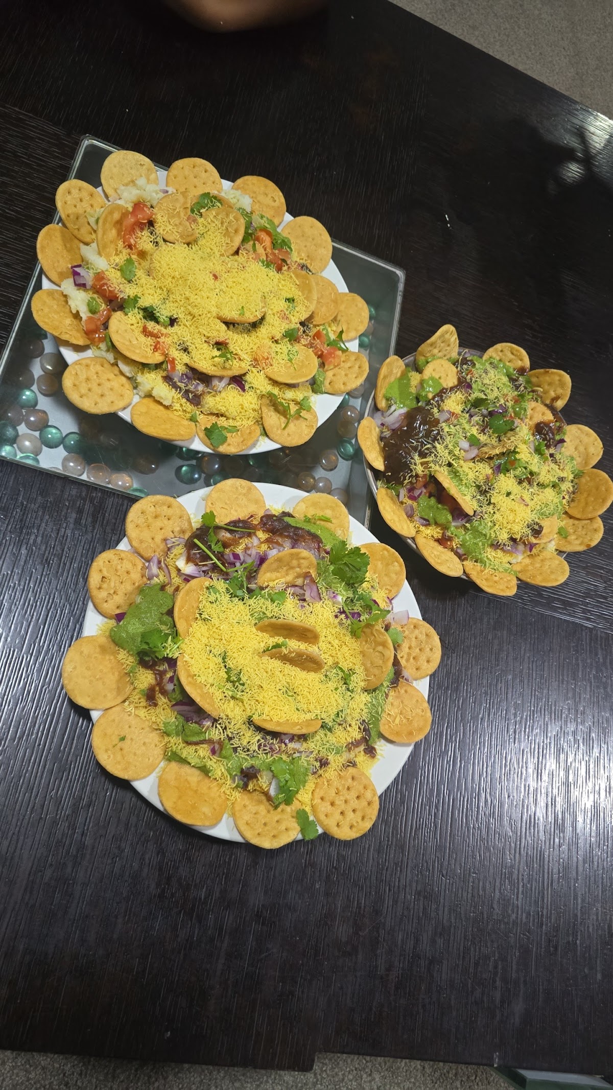 Three plates of papdi chaat