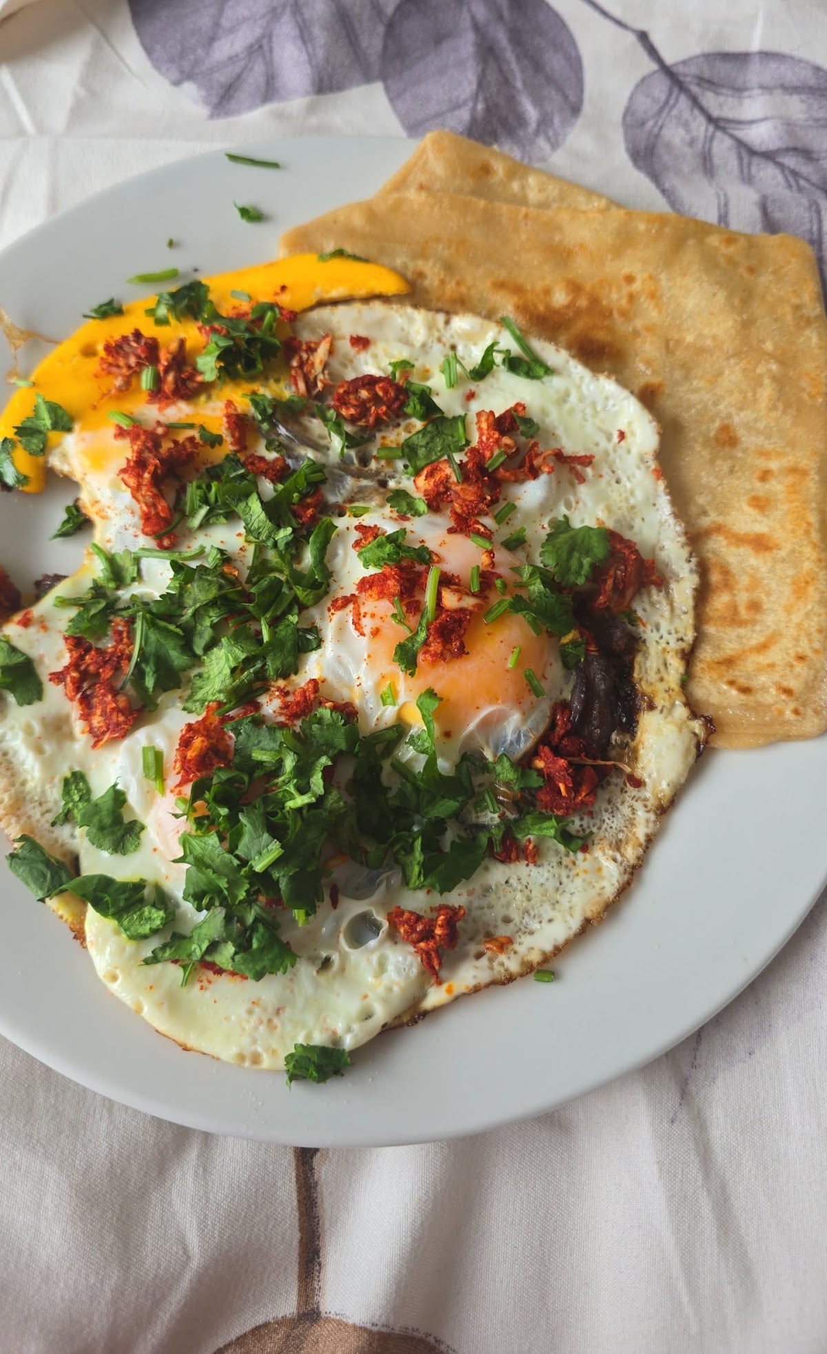 Paratha with spiced fried eggs